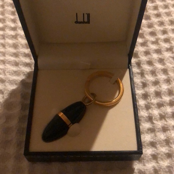 ALFRED DUNHILL London Green & Gold Hardware Keychain Holder / New In Box